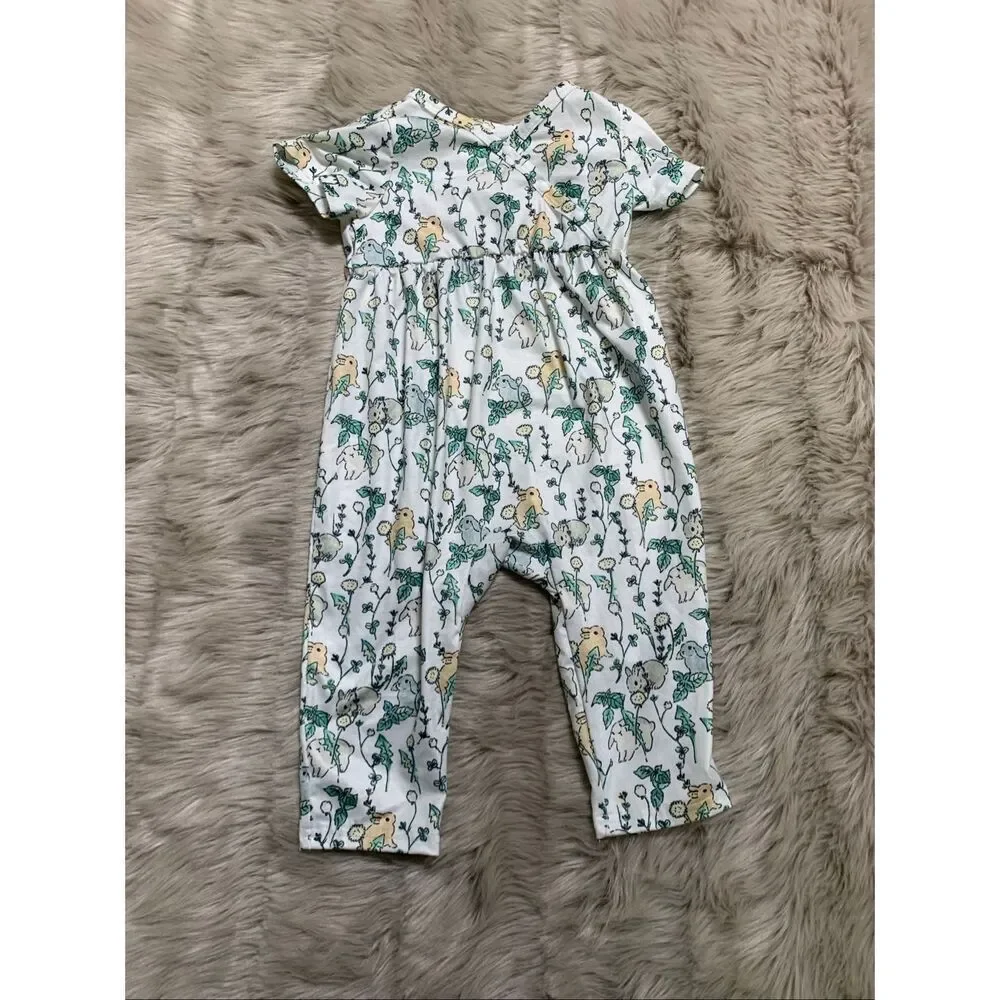 PatPat baby girl rabbit print/solid jumpsuit 12-18M